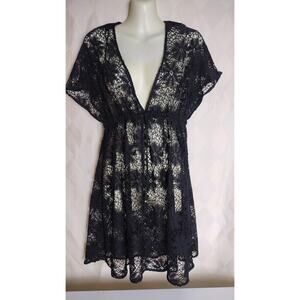 Accessorize Brand Lace Swimsuit Coverup, Black, Sz L